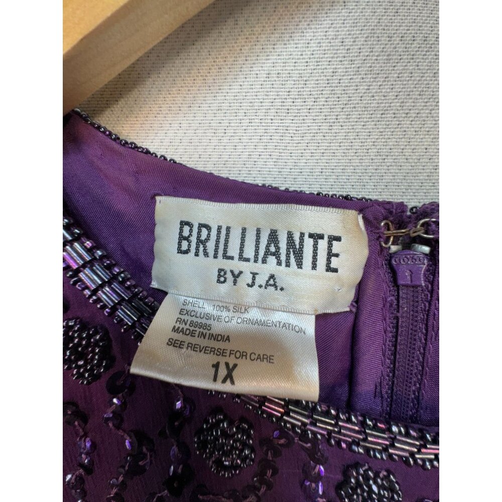 Brilliante By J.A Silk Formal Midi Shift Dress Size 1X Purple Sequin - Picture 2 of 13